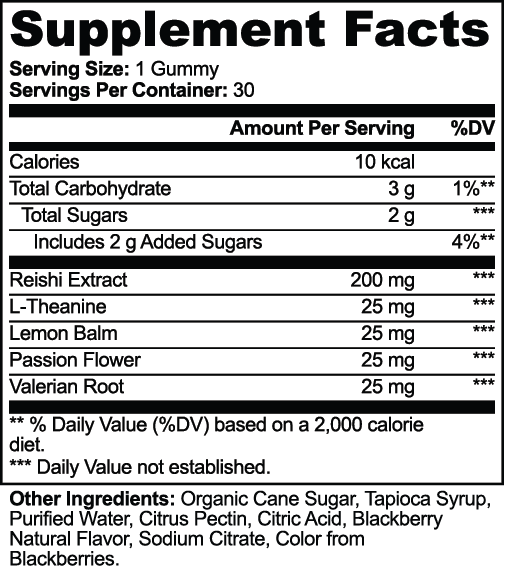 Sleepy Joe's Reishi Relax Gummies Supplement Facts